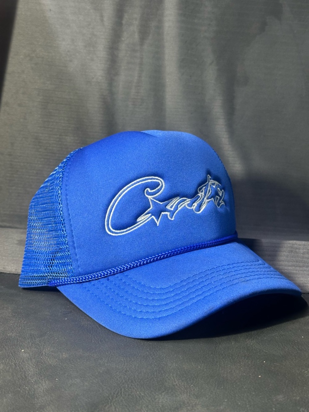 Blue Embroidered Trucker Hat - Casual Mesh Cap